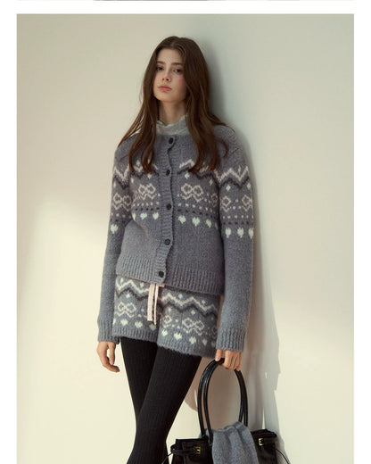 Fair Isle Knit Cardigan &amp; Shorts &amp; Scarf