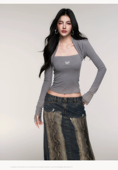 Sleeve-Detail Slim-Fit Knit Crewneck