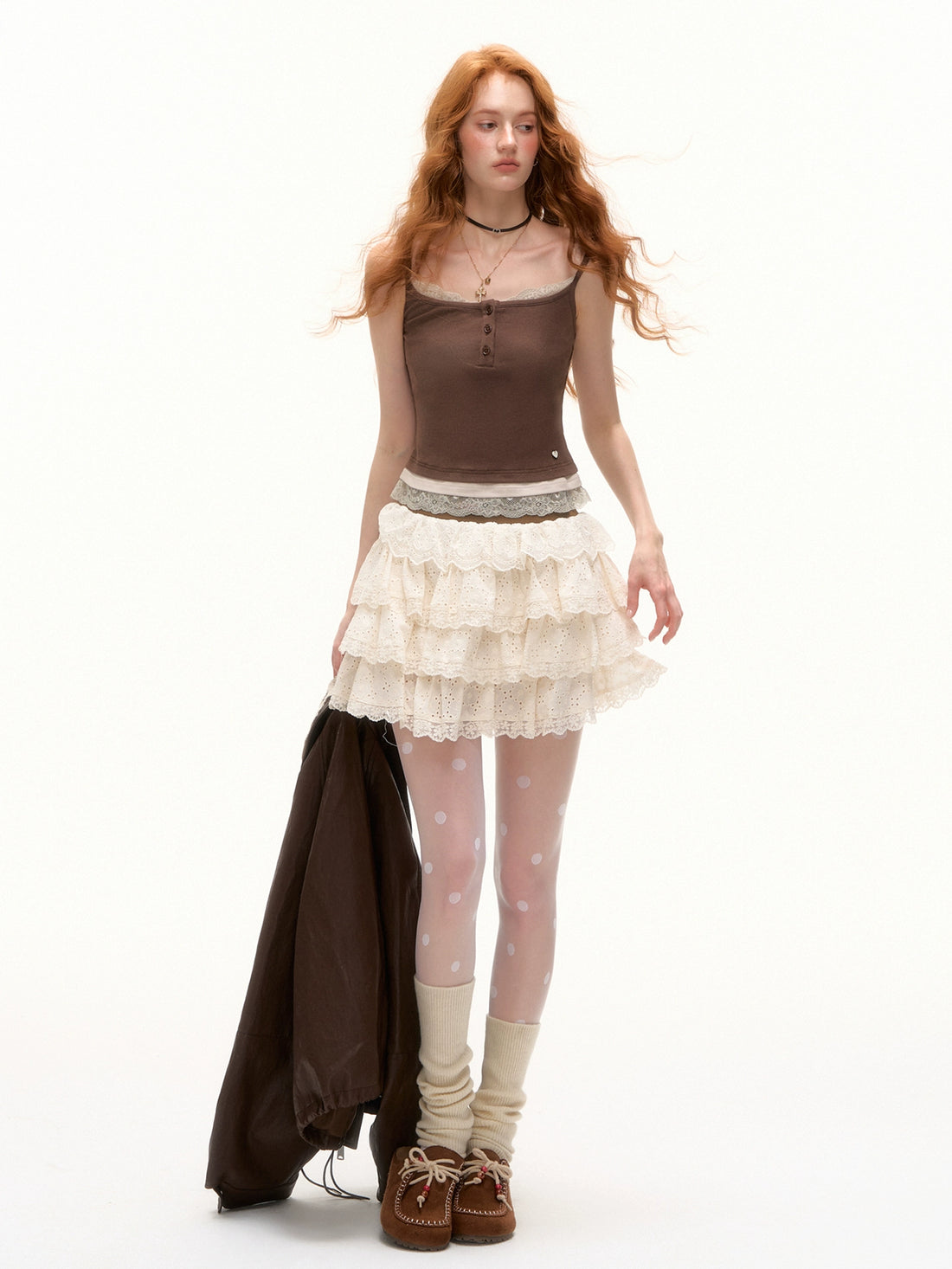 Lace Trim Layered-Effect Contrast Tank Top