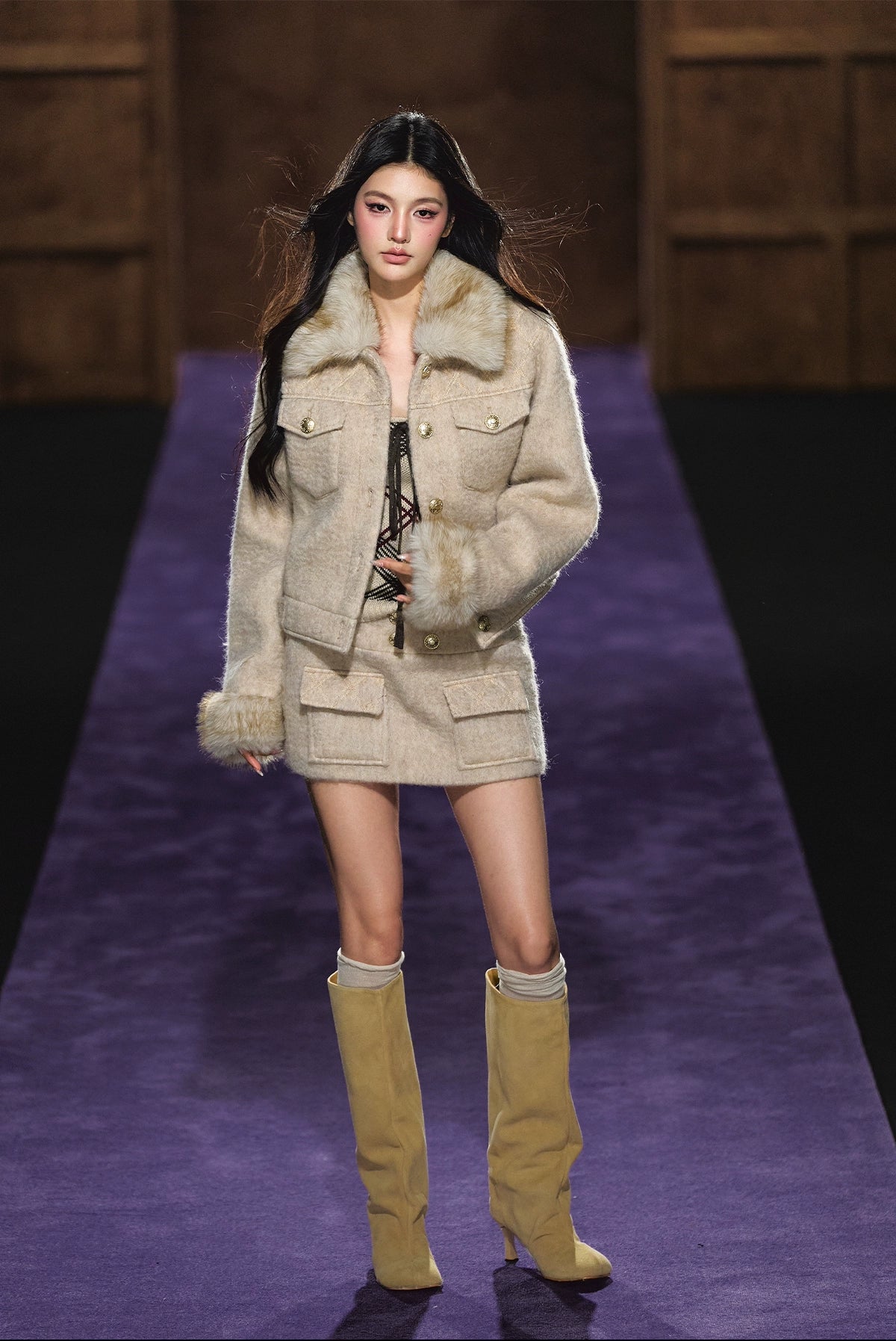 Wool-Blend Textured Check Jacket &amp; Skirt Set