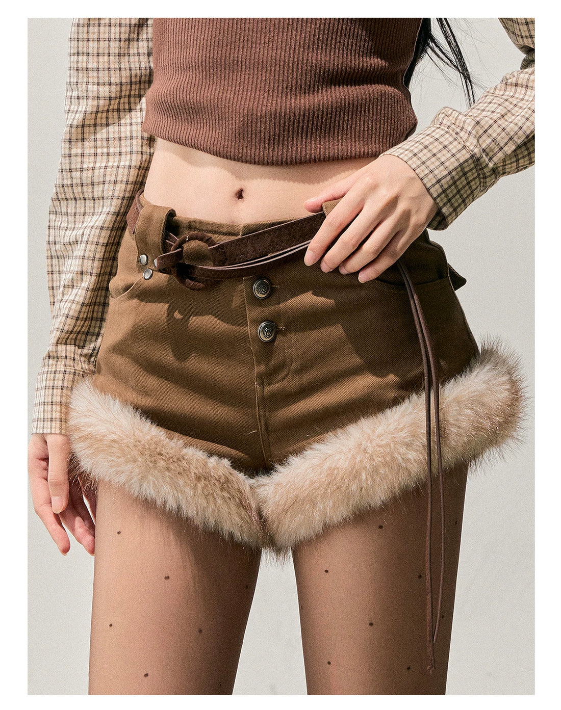 Faux-Fur Wide-Leg Winter Mini Shorts
