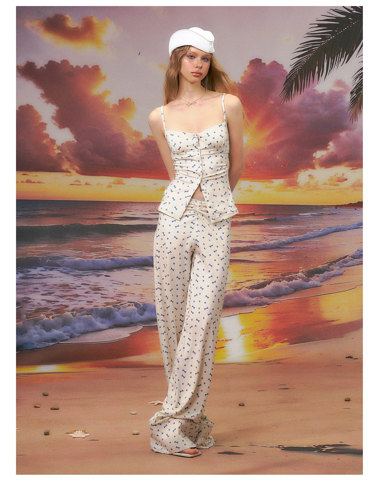 Printed Strapless Camisole Top &amp; Straight-Leg Pants Set