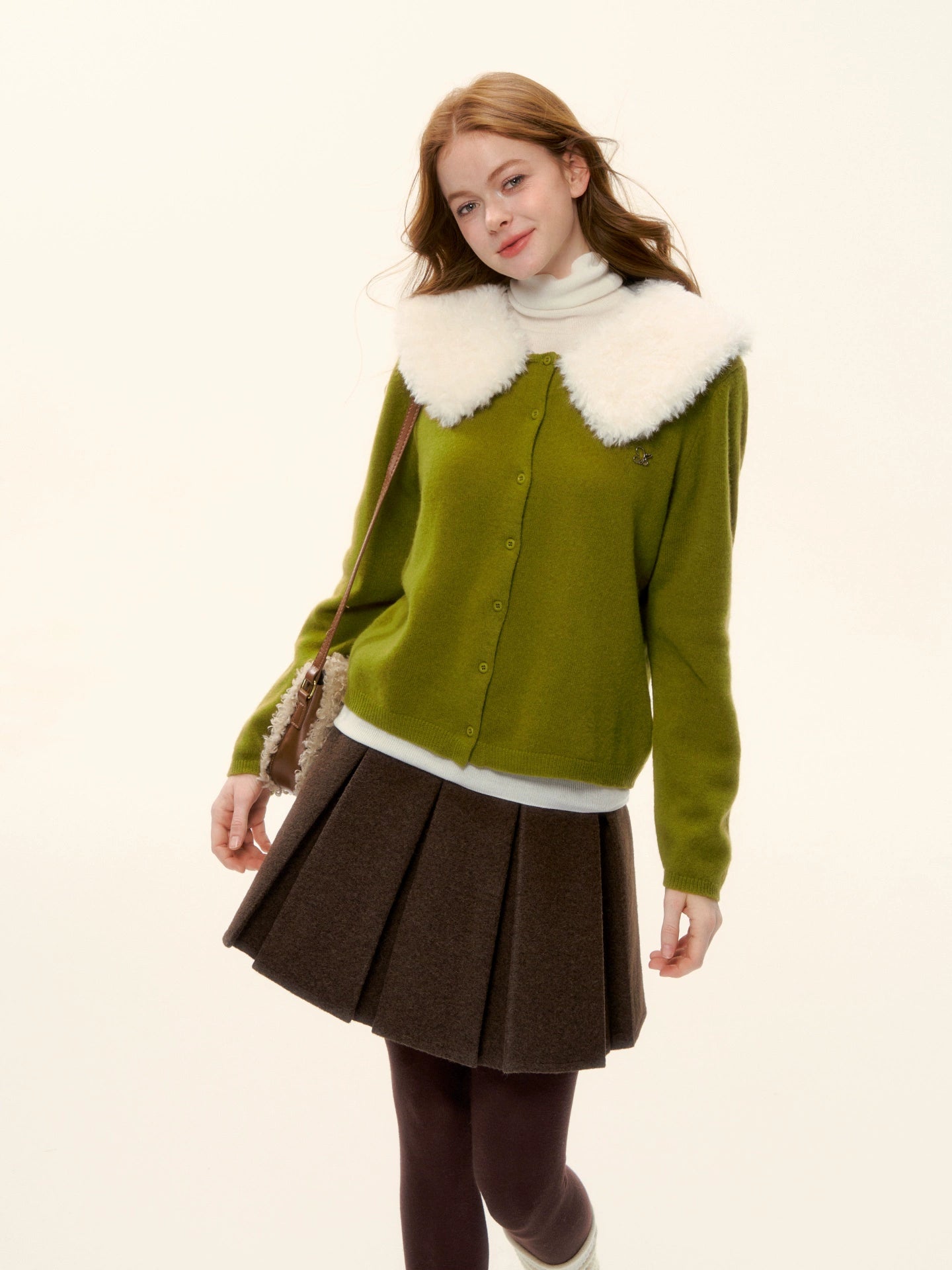 Wool Collar Relaxed Knit Cardigan