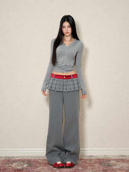 Two-Tone Low Waist Trousers