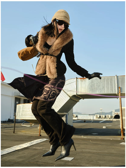 Vintage-Tech Distressed Fur-Panel Down Jacket