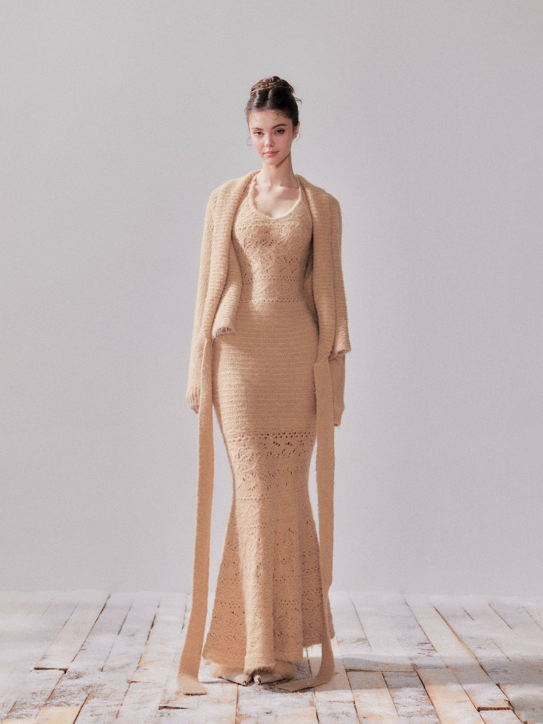 Amber Glow Knit Cardigan &amp; Mermaid Dress Set