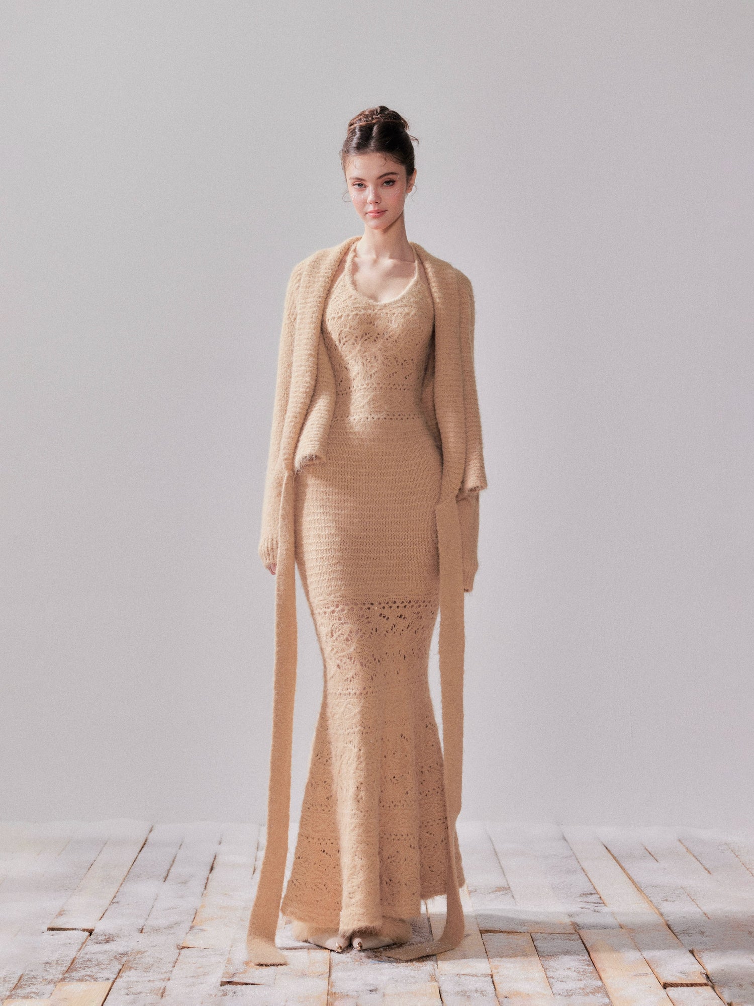 Amber Glow Knit Cardigan &amp; Mermaid Dress Set