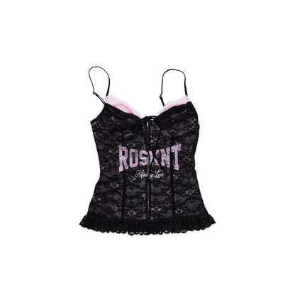 Lace-Up Letter Print Corset Camisole