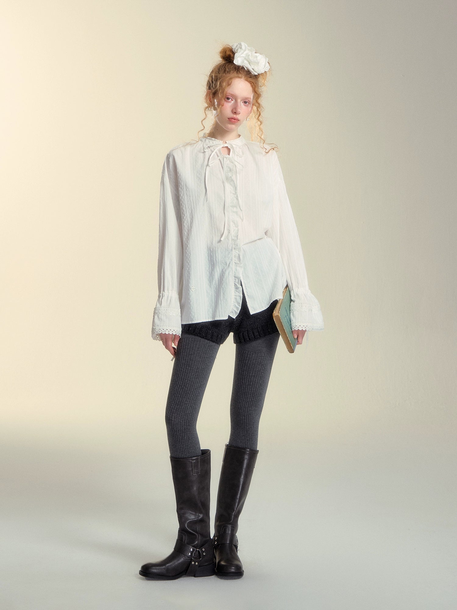 White Lace Jacquard Blouse