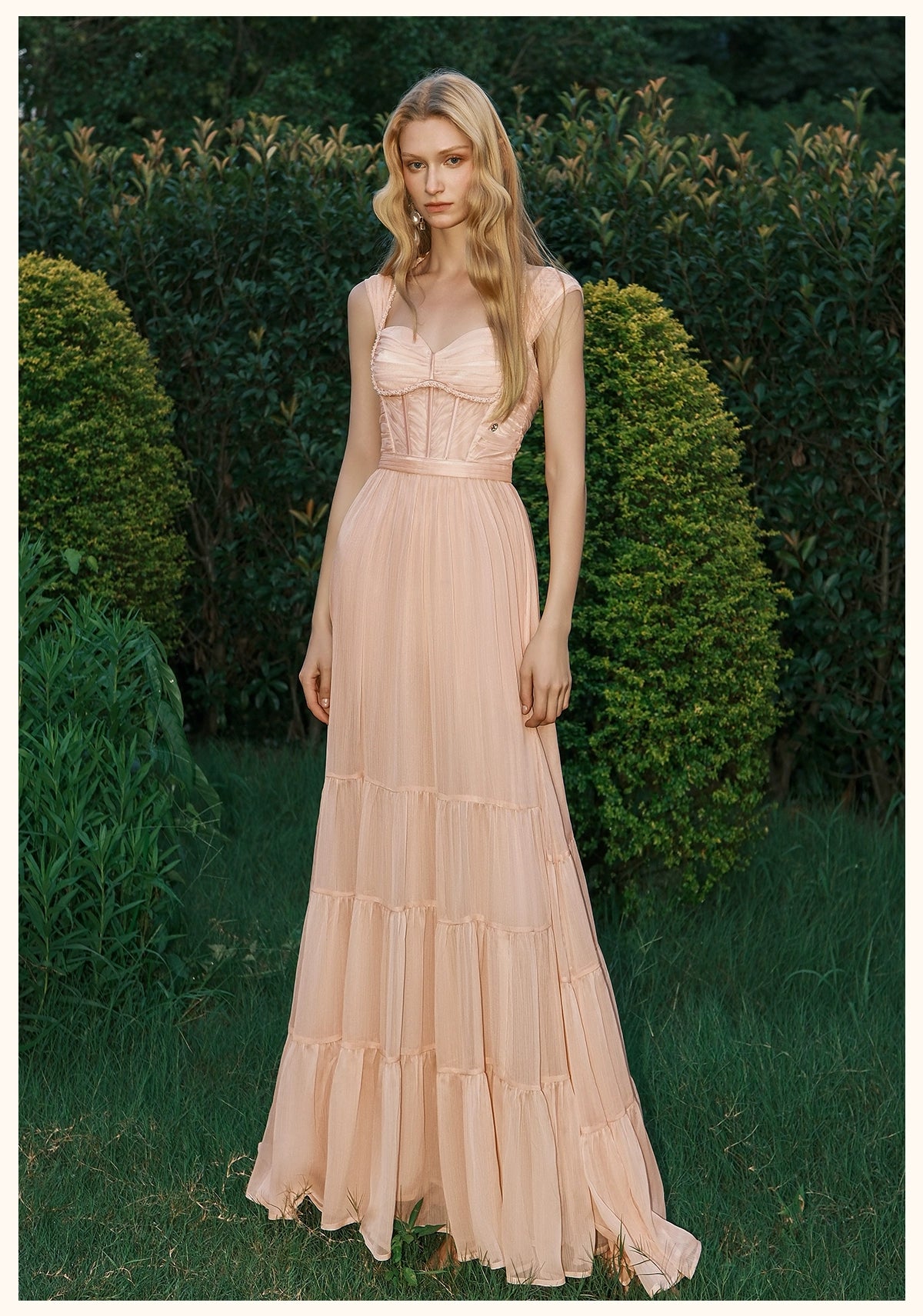 Tia Beaded Halter Chiffon Midi Dresses