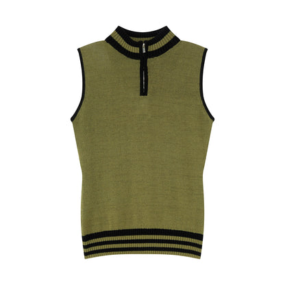 Linen-Blend Mock Neck Knit Tank