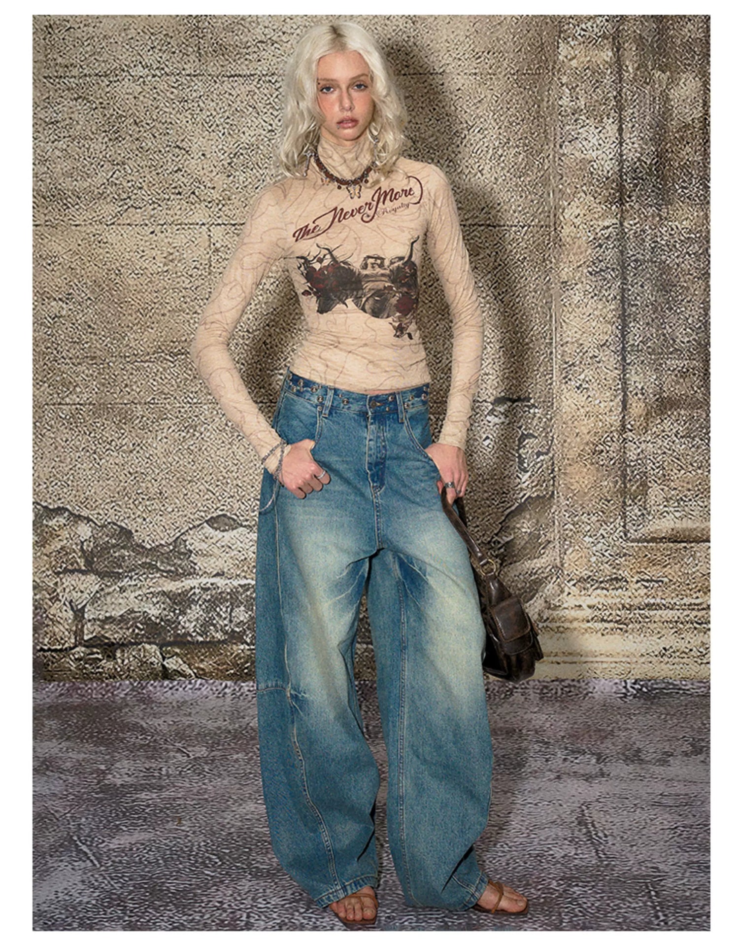 Panel-Seam Wide-Leg Denim Pants