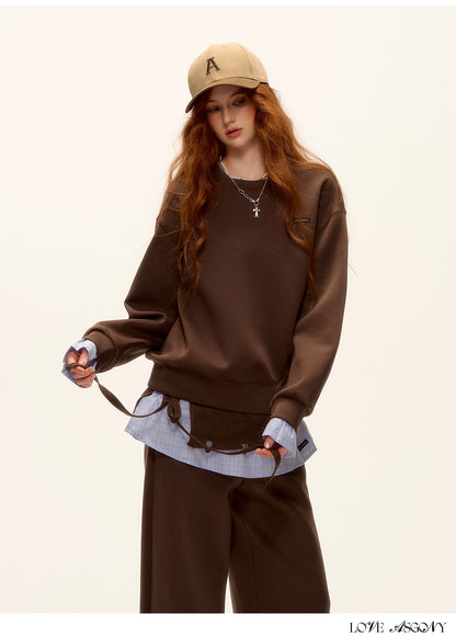Patchwork Sweatshirt &amp; Curved-Hem Knit Pants Set