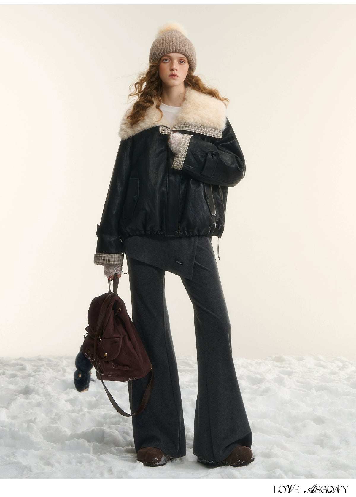 Faux-Fur Collar Down Leather Jacket