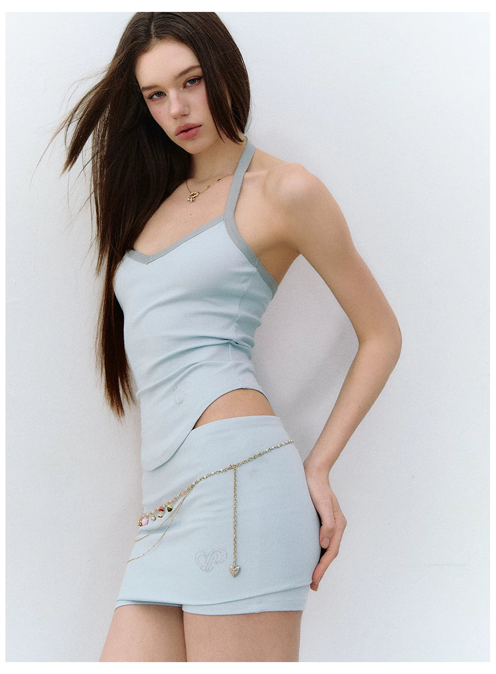 X-line Holiday Set: Cardigan, Rhinestone Vest, Flared Pants
