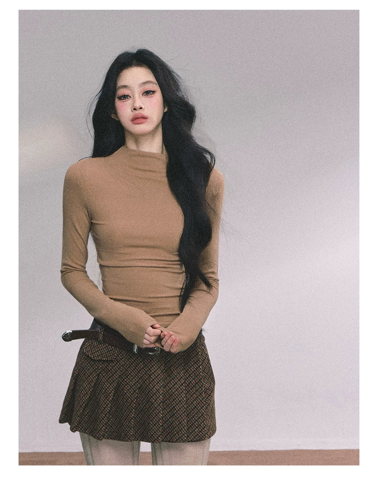 French High-Neck Knit Sweater