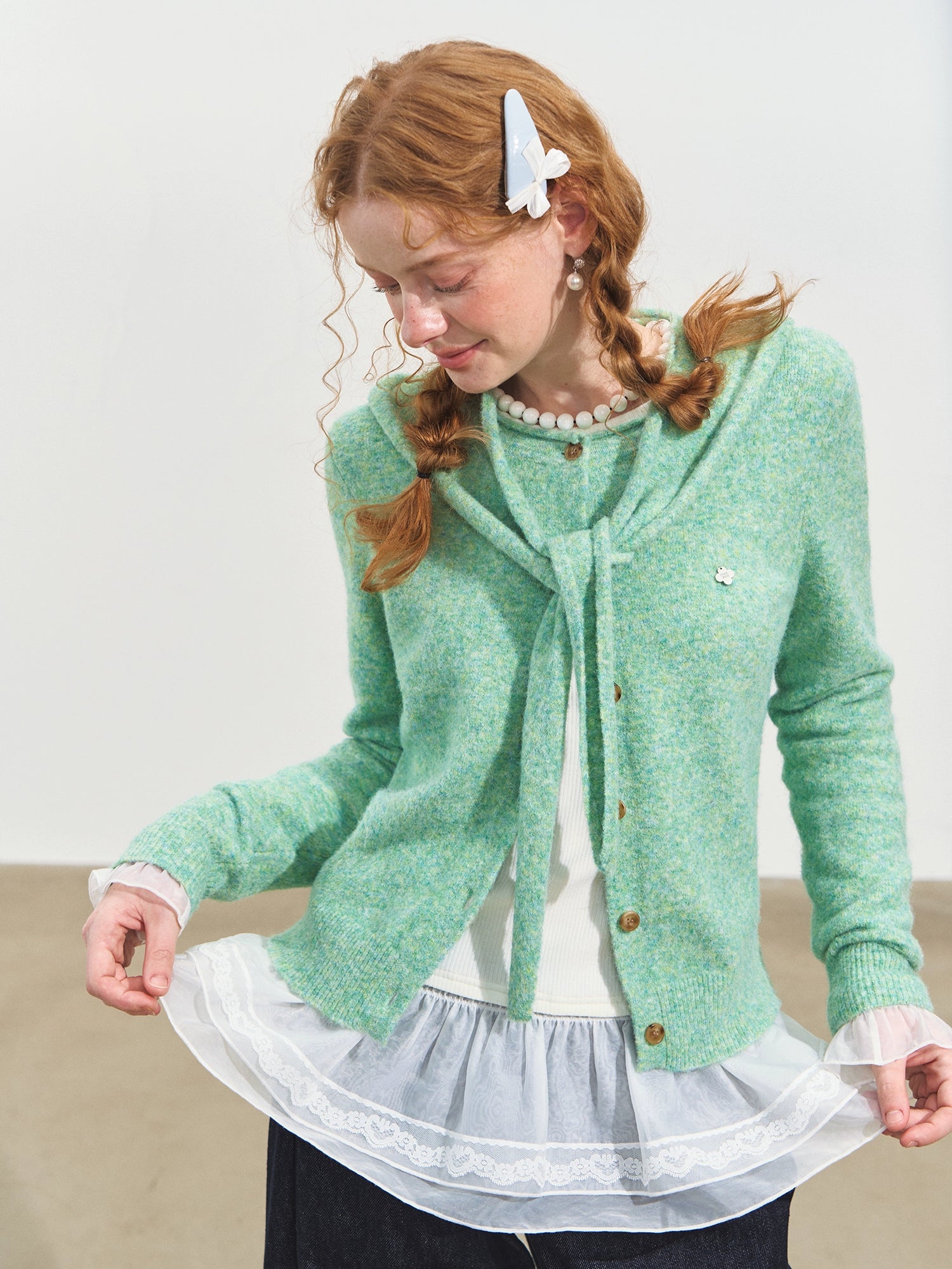 Hooded Shawl-Collar Knit Cardigan