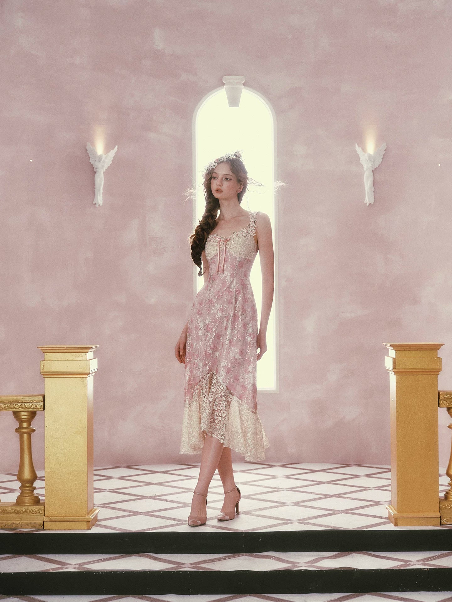 Floral Rococo Lace Mermaid Midi Dress