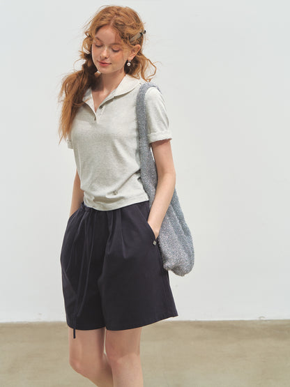 Striped Lace Short-Sleeve Polo Neck T-Shirt - CHINASQUAD
