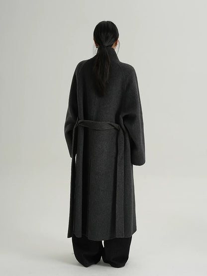 Stand-Collar Long Wool Double-Faced Coat