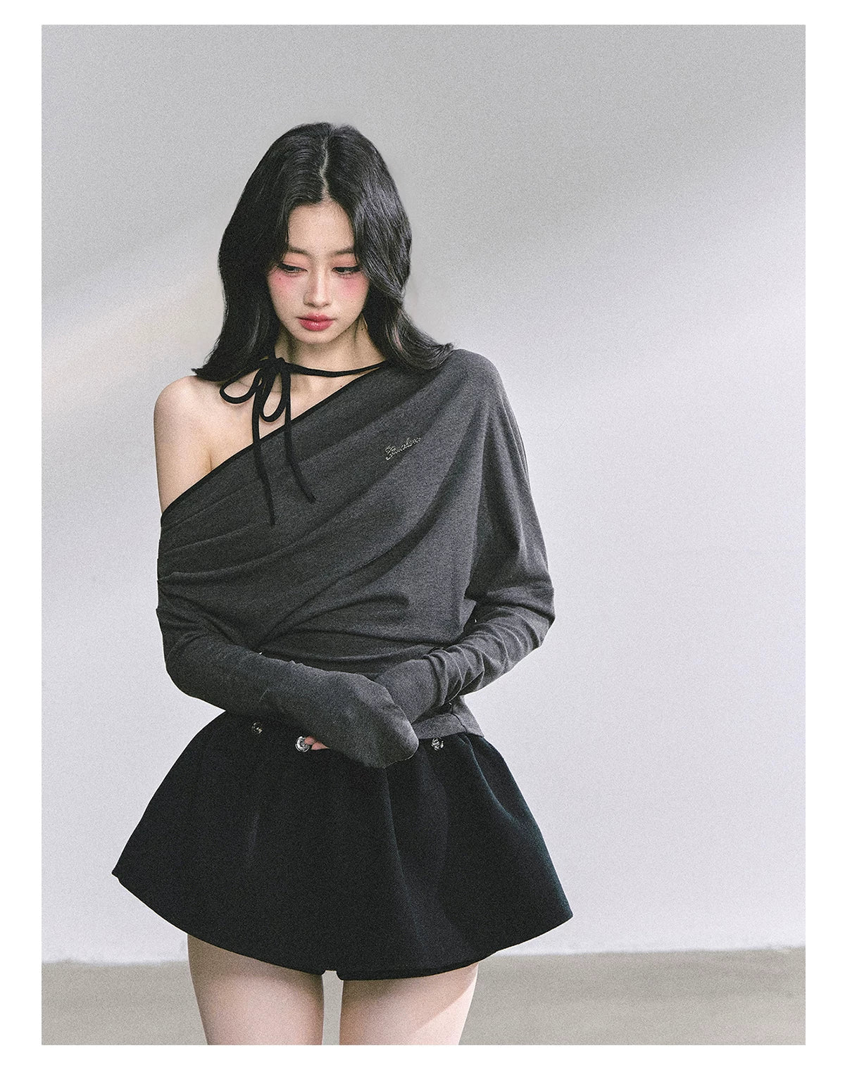 Off-Shoulder Halter Long-Sleeve T-Shirt