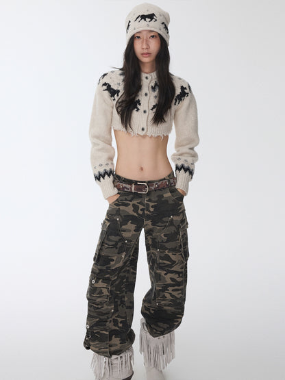 Vintage Camo Studded Horsehair Leather Belt