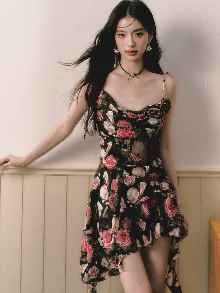 Black &amp; Pink Rose Floral Dress