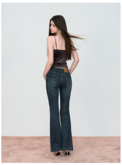 Vintage Rhinestone-Embellished Flared Denim Jeans