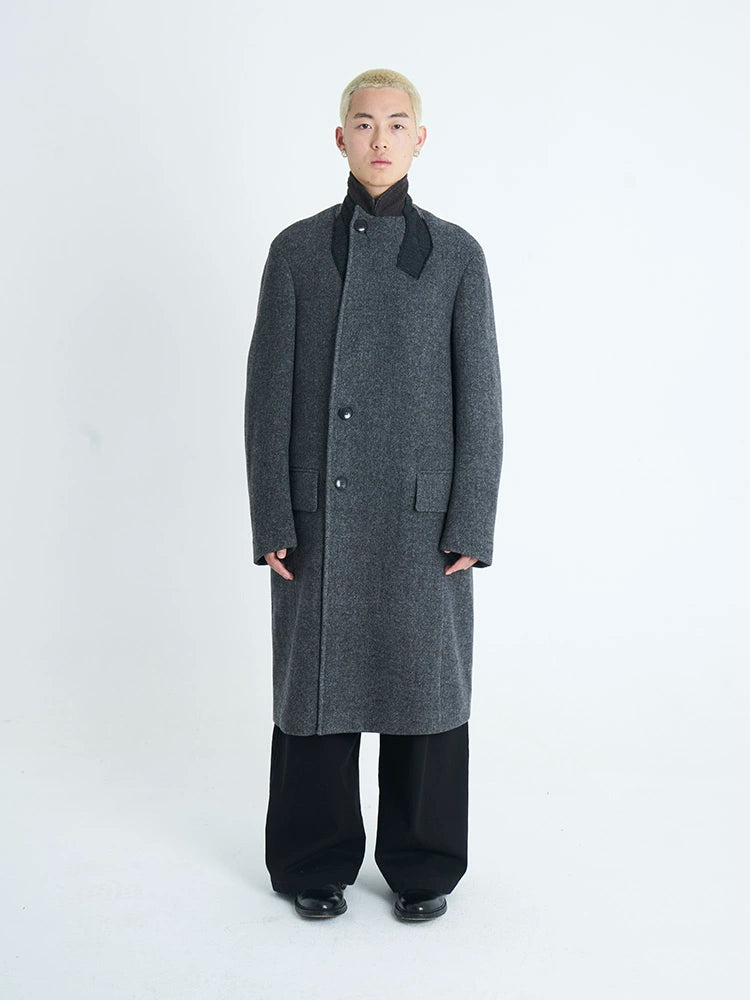 Dark Green &amp; Gray Multi-Collar Woolen Coat