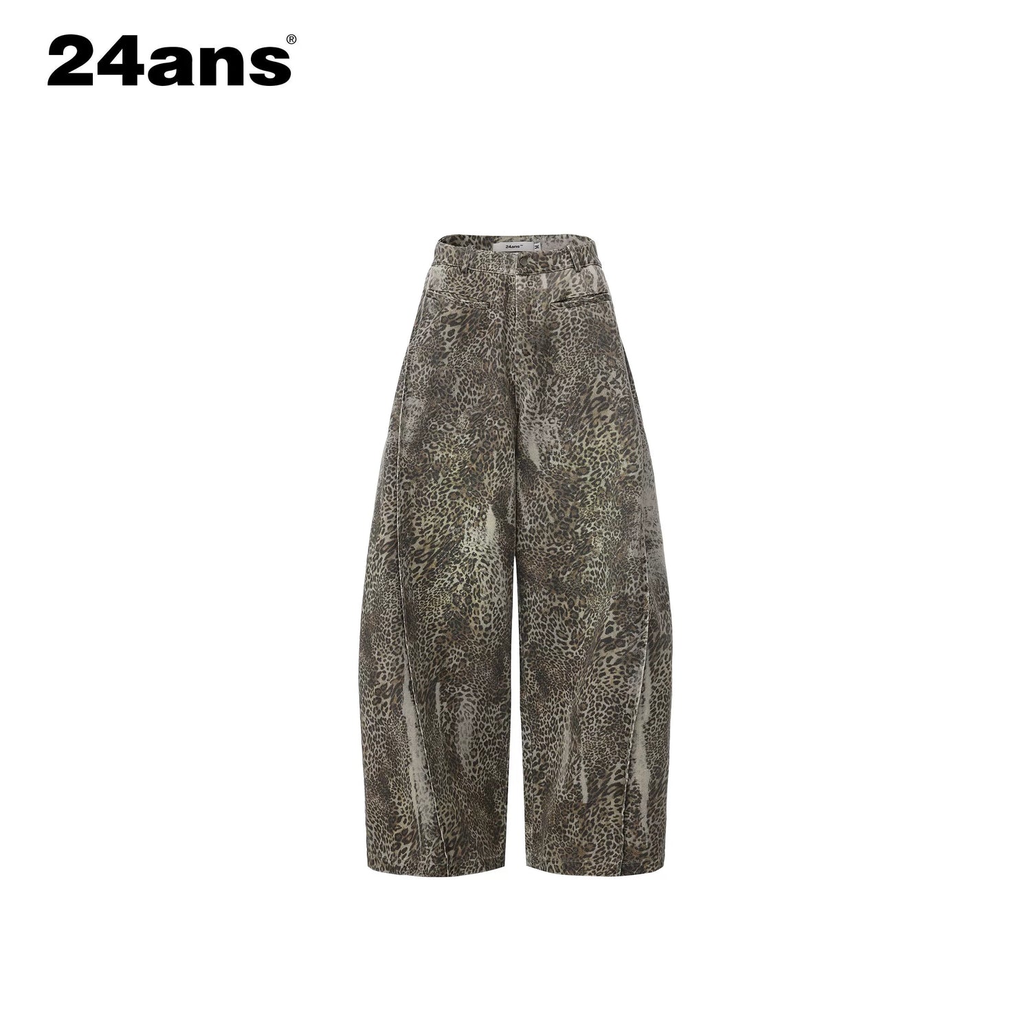 Vintage Washed Leopard Print Oversized Denim Jeans