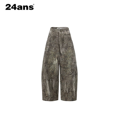 Vintage Washed Leopard Print Oversized Denim Jeans