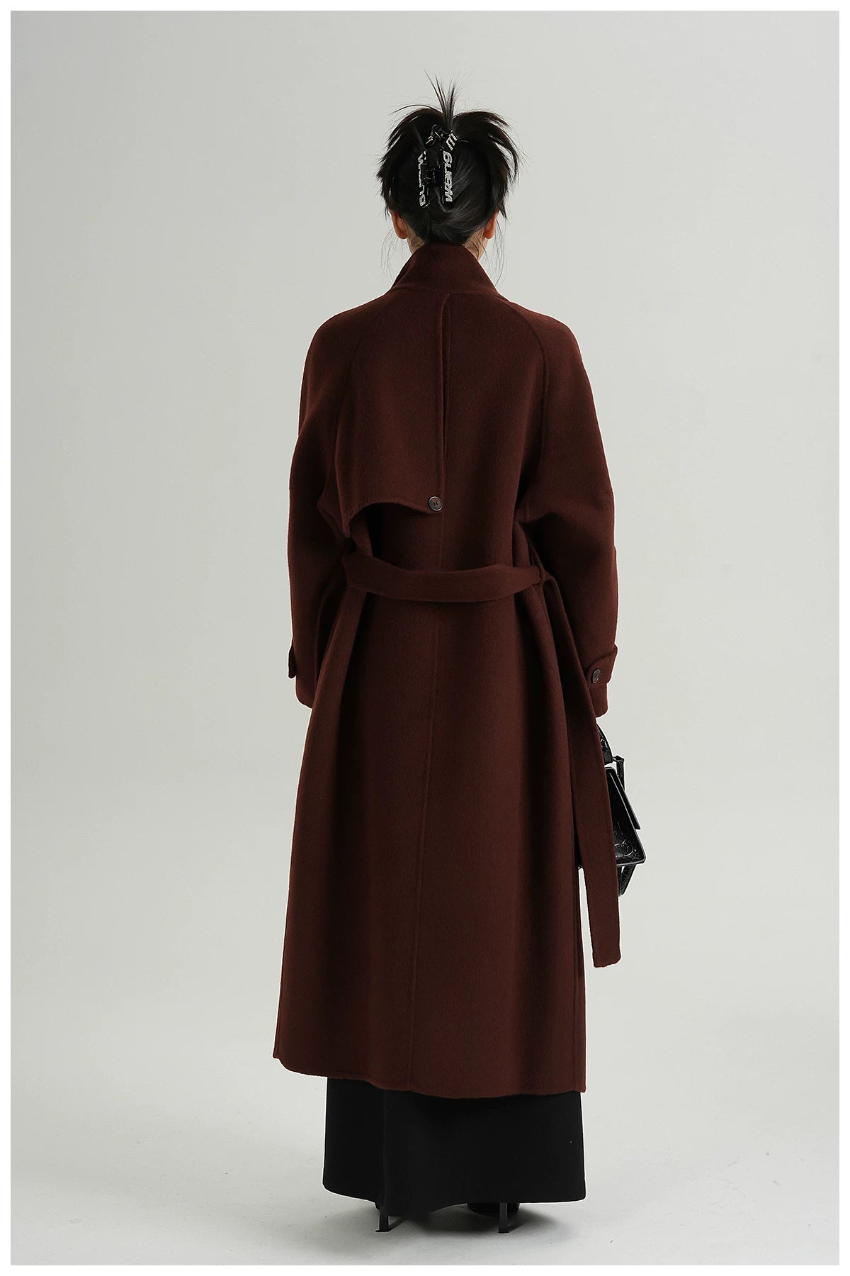 Stand-Collar Long Wool Coat