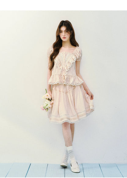 Romantic Ruffle Lace Blouse &amp; Skirt Set