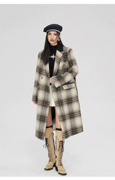 (Final Sale) Coffee Woolen Plaid Coat - CHINASQUAD