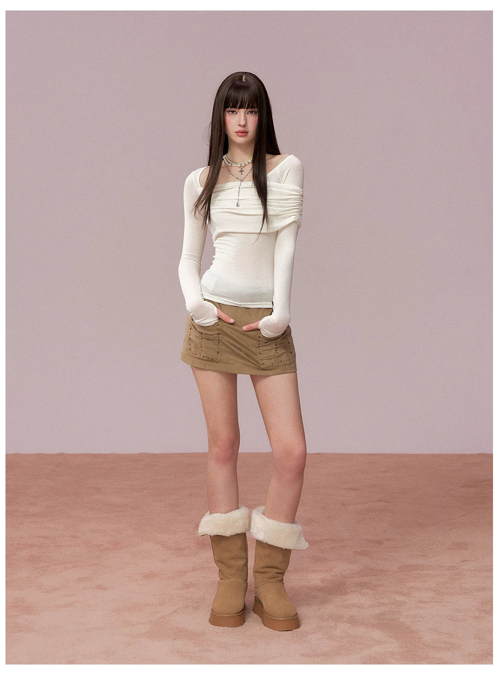 Long Sleeve Lyocell Blend Fitted T-Shirt