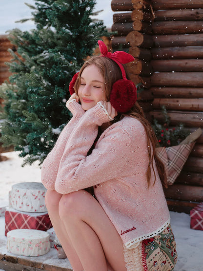 French Preppy Pink Wool Knit Cardigan