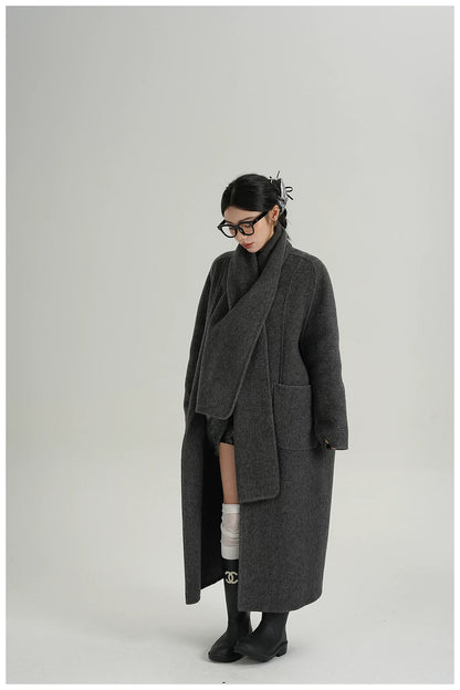 Cape-Style Oversized Long Wool Coat