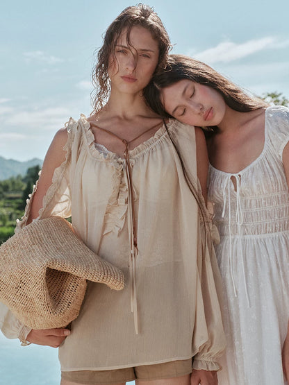 Botanical Graffiti Cotton Ruched Tie Dress