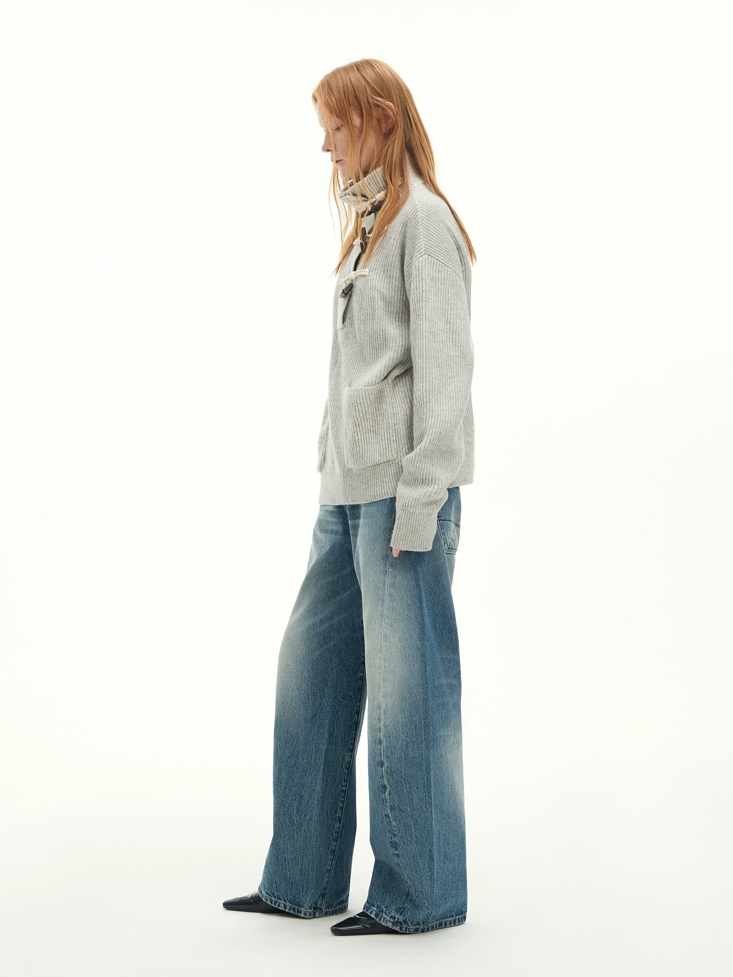 Whisker Sculpted Curved-Leg Denim Pants