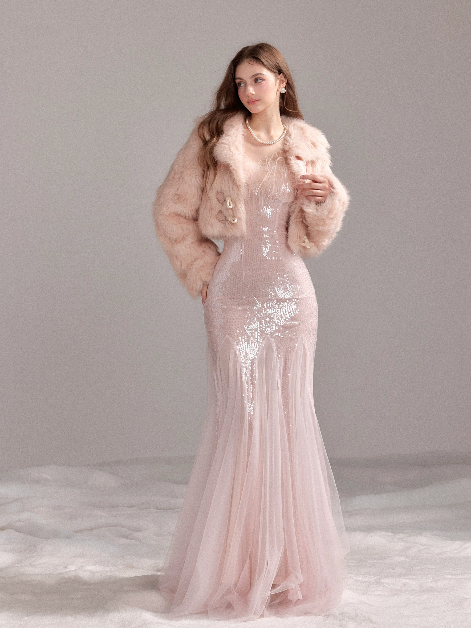 Starlit Pearl Sequin Mesh Mermaid Gown