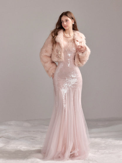 Starlit Pearl Sequin Mesh Mermaid Gown