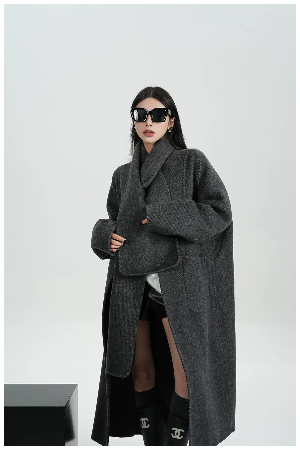 Cape-Style Oversized Long Wool Coat