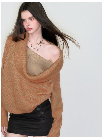 Relaxed Cowl-Neck Pullover Wool Knit Sweater