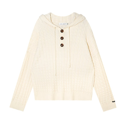 Wool Blend Cable-Knit Hoodie &amp; Wide-Leg Pants Set