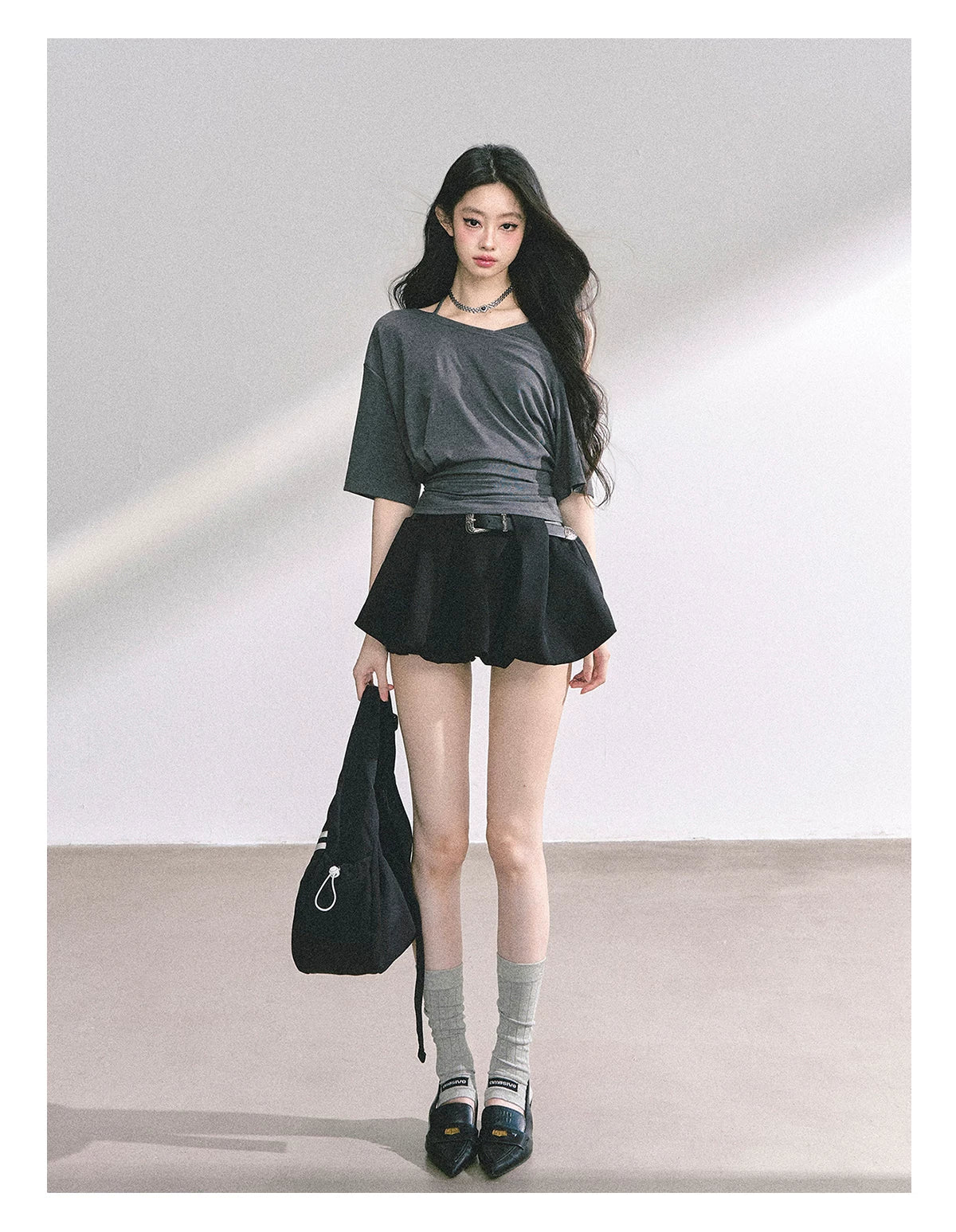 Asymmetric Short-Sleeve Halter Crop T-Shirt