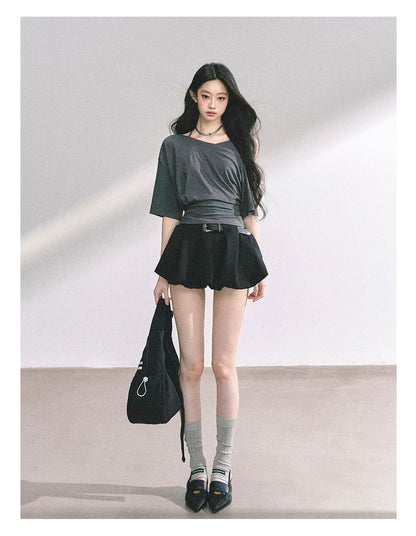 Asymmetric Short-Sleeve Halter Crop T-Shirt