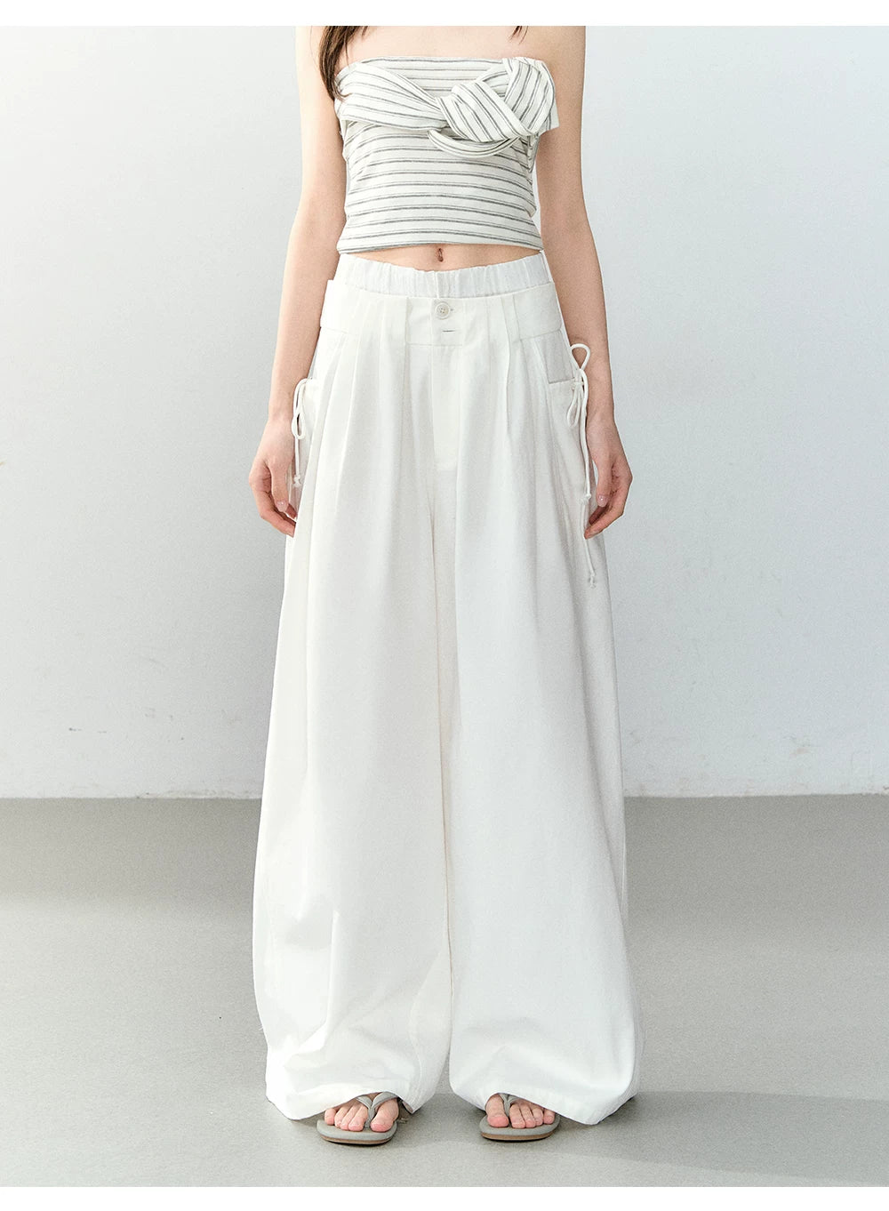 Lyocell Cotton Double-Waist Wide-Leg Pants