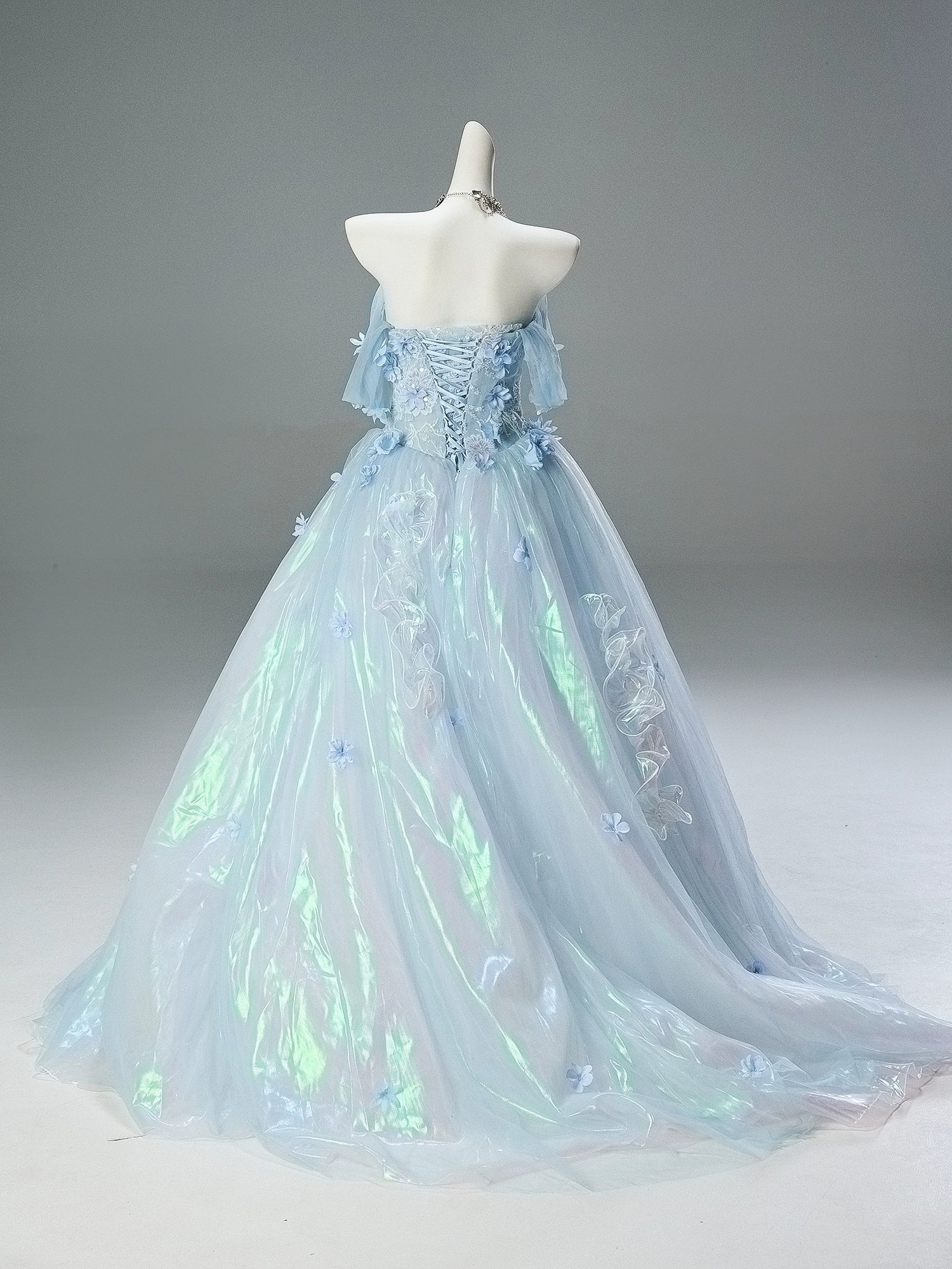 Silent Jellyfish Glow Iridescent Blue Couture Gown