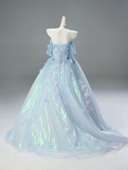 Silent Jellyfish Glow Iridescent Blue Couture Gown