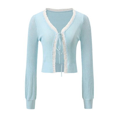 Lace Tie-front Knit Cardigan - CHINASQUAD